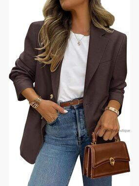 Business Casual Blazer with Pockets Long Sleeve Notch Lapel Open Front Suit
